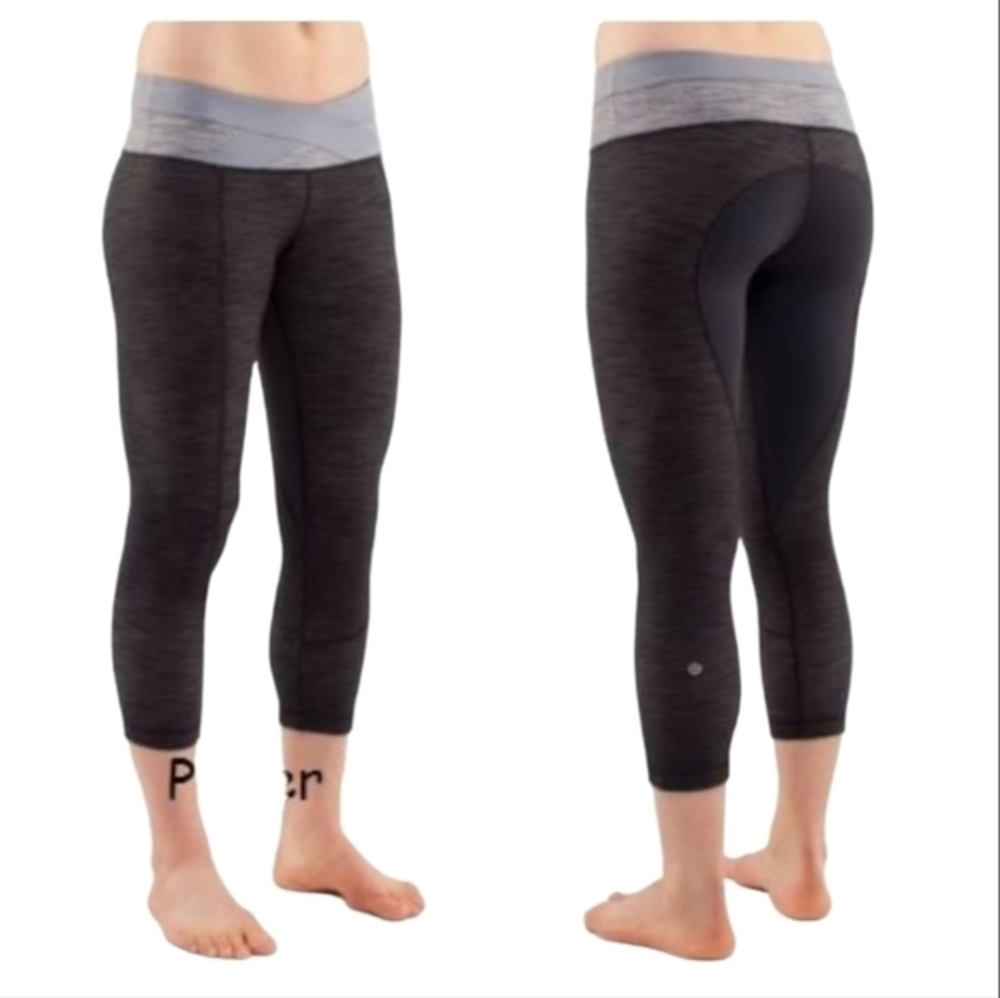 Lululemon Women's Power House Gray Black Crop Leggings 6